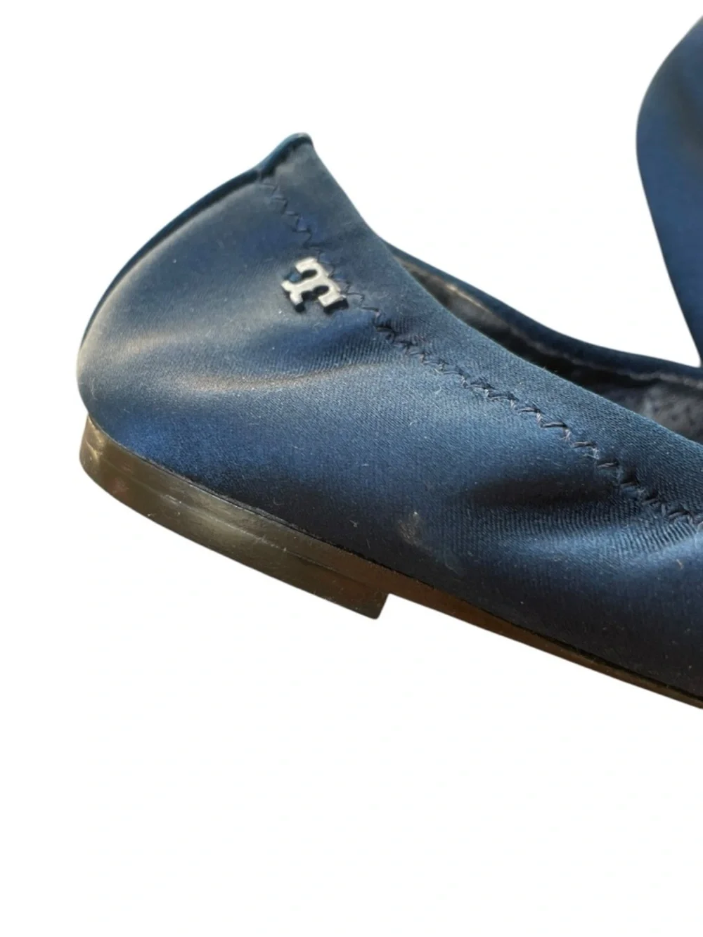 Tory Burch Satin Viola Velvet Bow Ballet Flat Navy Blue Sz 6 Wedding Classic